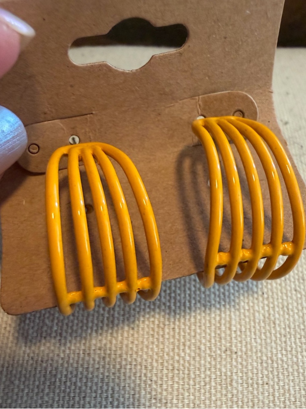 Vintage Enamel Yellow Cage Hoop Earrings